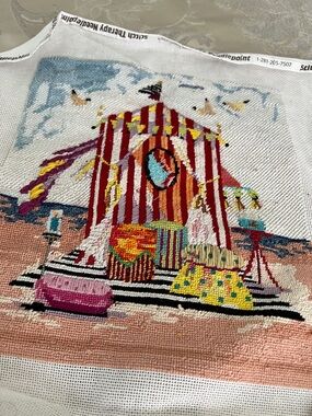 Handcrafted Beach Tapestry Needlepoint — Colorful Striped Cabana Design
